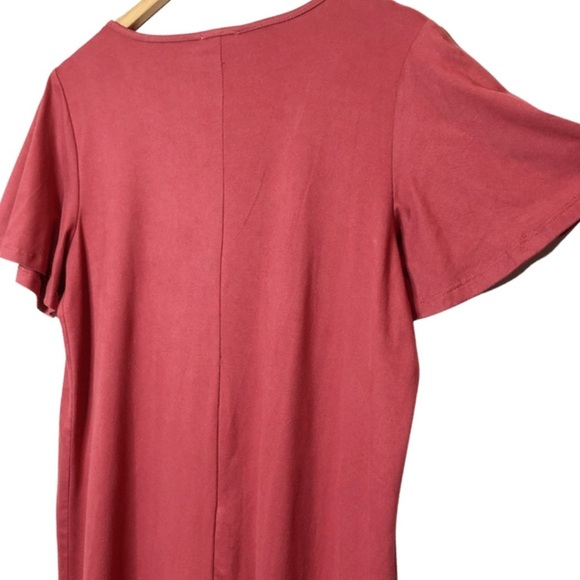 Charming Charlie Rusted Burgundy Short Sleeve V-neck Lace Cross Shirt Dress - Picture 8 of 16